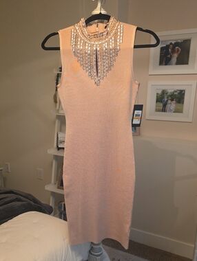 Marciano Peach Beaded Neck Bodycon Dress